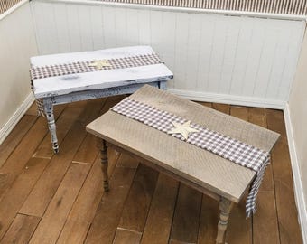Dollhouse Miniature Farmhouse Table: Shabby Chic Rustic Dining Table with Runner