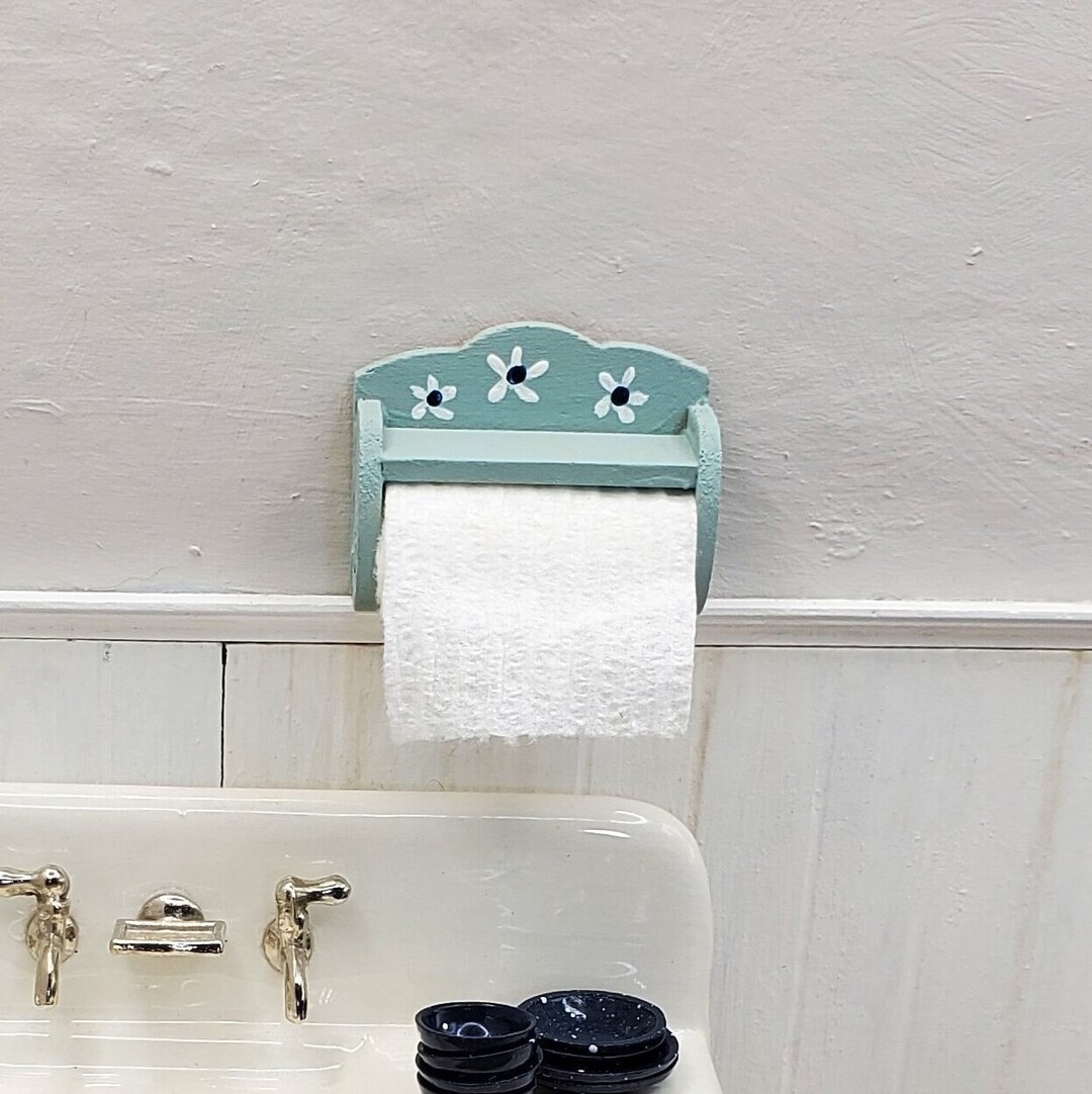 Dollhouse Miniature Hand Painted Paper Towel Holder, Lovely Bespoke