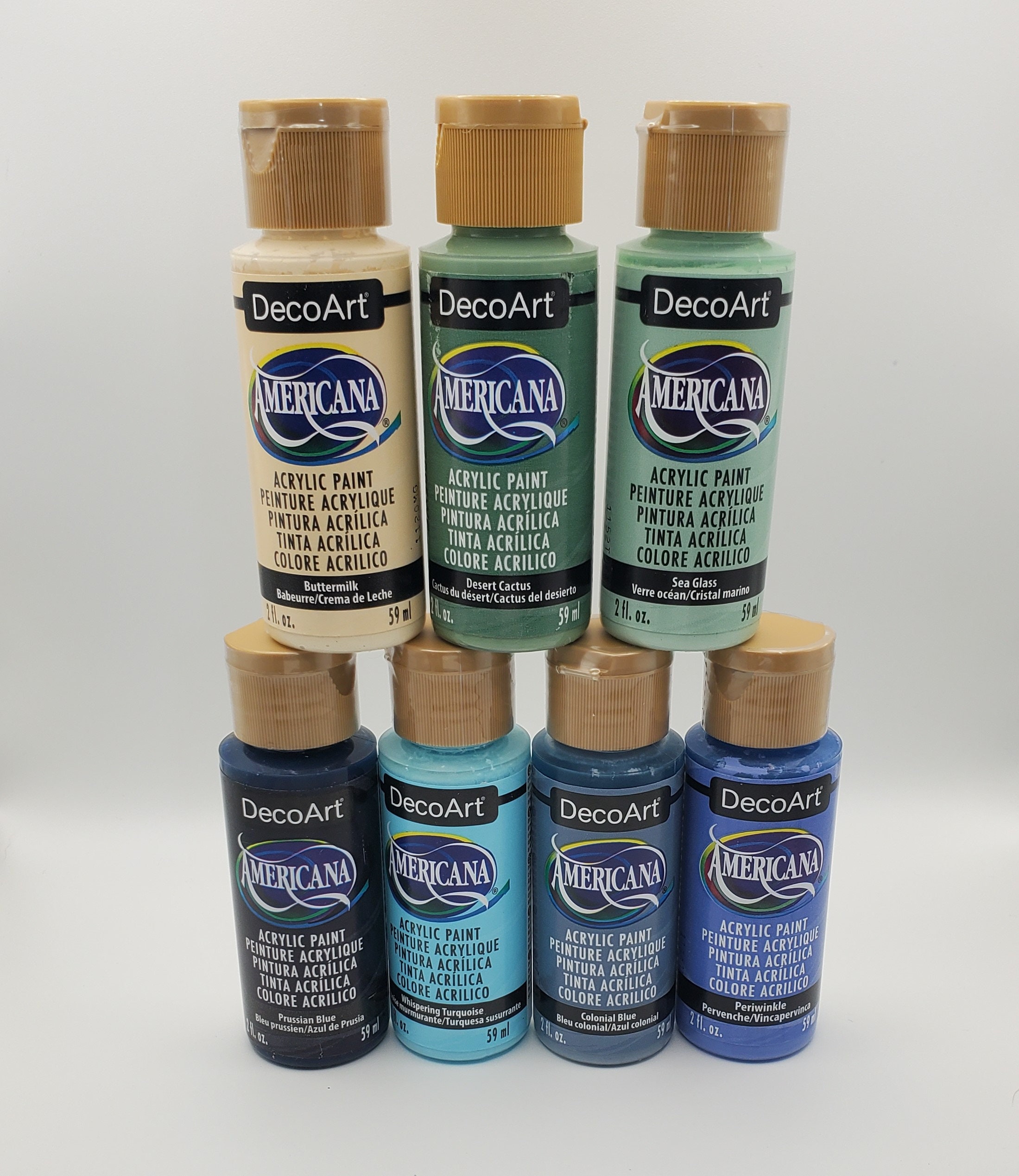 8 Oz Americana Acrylic Paints Yellow, Red, Blue, White, Black, Green, Pink  and Lavender 