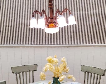 Dollhouse miniature battery LED 7 light chandelier. 1:12 scale 3V light fixture.
