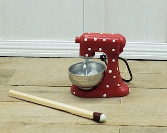 Dollhouse Miniature Red Stand Mixer. 1∶12 Scale, removable bowl.