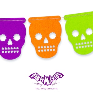 Calaveritas SVG / PNG / SILHOUETTE   mini Papel Picado garland  cutting file for Día de Muertos Halloween Day of the Dead Fiesta Mexicana