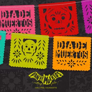 Día de Muertos SVG / PNG / SILHOUETTE mini Papel Picado garland cutting file for fiesta mexicana día de muertos halloween day of the dead