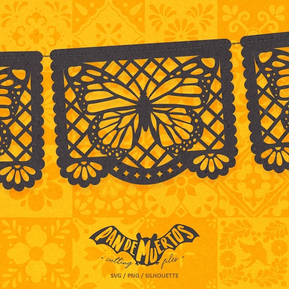Monarca SVG / PNG / SILHOUETTE mini Papel Picado garland cutting file for Fiesta Mexicana Noche Mexicana Cinco de Mayo mariposa primavera