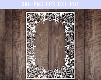 floral frame svg cutting file, floral cut files, scrapbook flowers svg, silhouette cameo, cricut dxf eps, png, papercut template, wedding