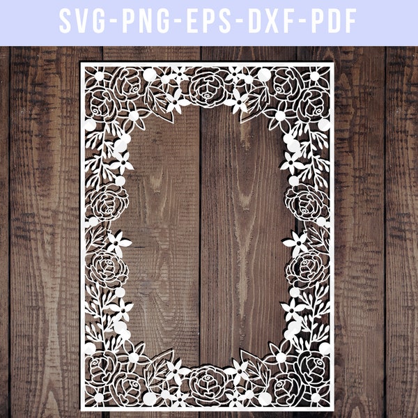 floral frame svg cutting file, floral cut files, scrapbook flowers svg, silhouette cameo, cricut dxf eps, png, papercut template, wedding