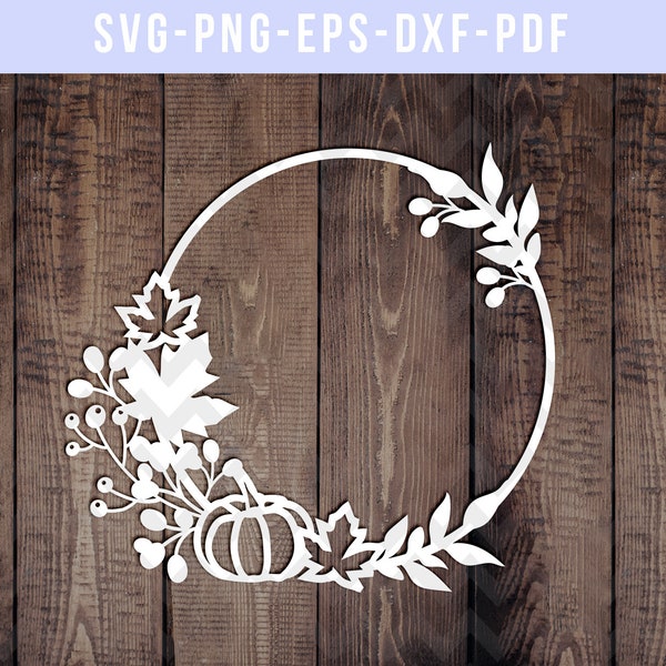 autumn wreath paper cut template, fall papercut, fall svg, autumn cutting file, pumpkin svg clip art, silhouette cameo, cricut dxf, eps pdf