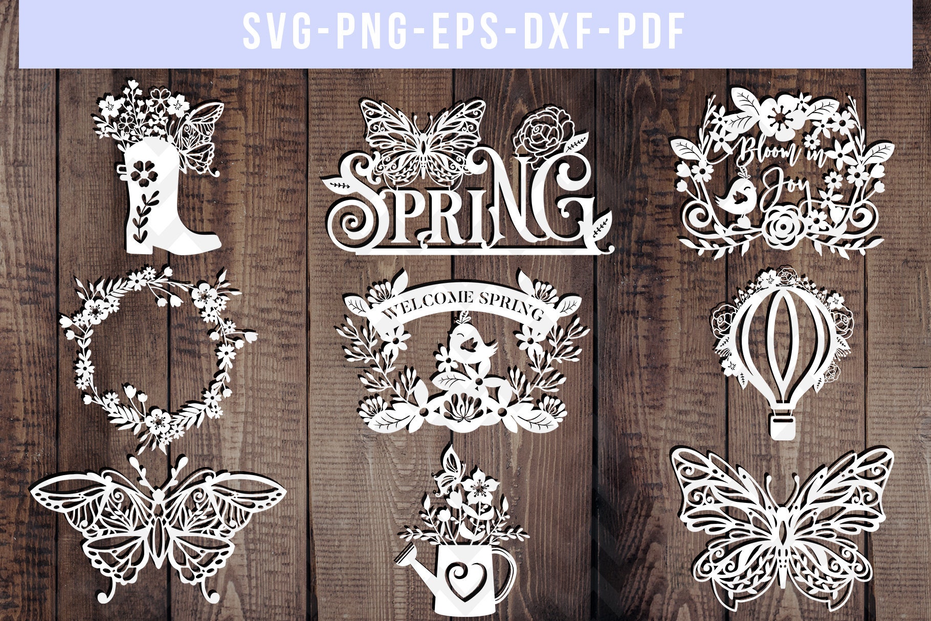 Bundle of 9 spring papercut templates floral wreath cut | Etsy