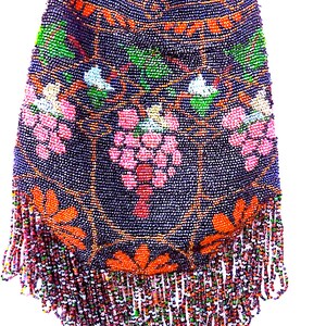 VintageBeaded Purse, Beaded Figural Purse /Handbag with Multicolor Loop Fringe, Victorian Beaded Bag, Antique Beaded Purse,Valentine Gift
