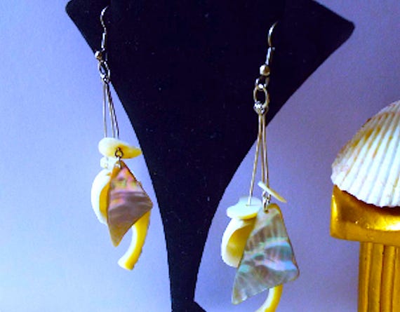 Vintage Shell Earrings,1970's Earrings,Handmade E… - image 9