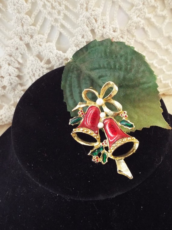 Vintage Christmas Pin/ Brooch, Vintage Gold Pearl… - image 2