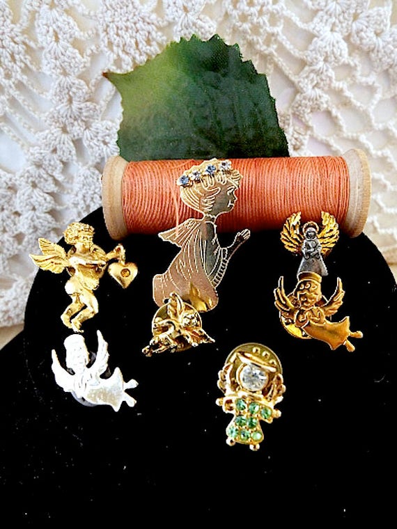 Lot 7 Vintage Angel Pins, 7 Vintage Angel Pins/Bro