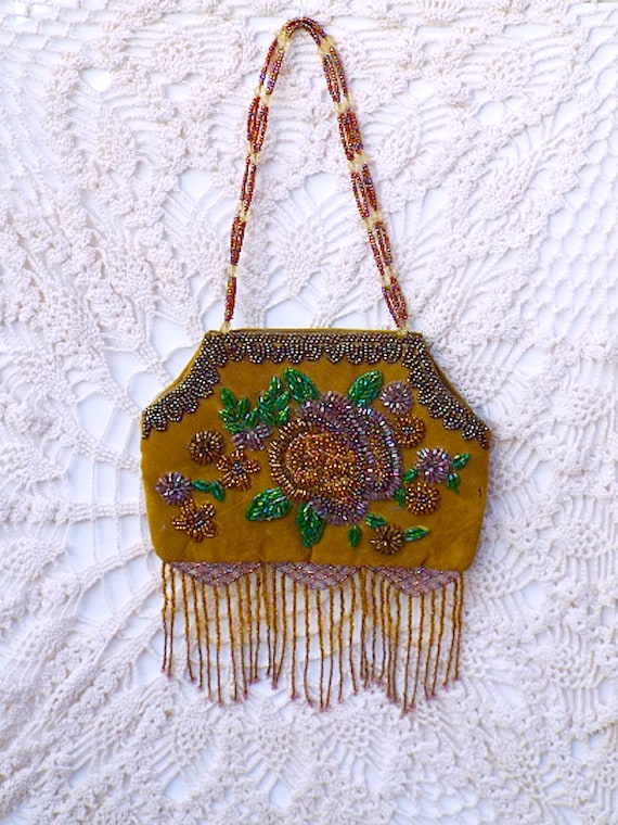 Vintage Beaded Purse,Vintage Embroidered Bead Pur… - image 1