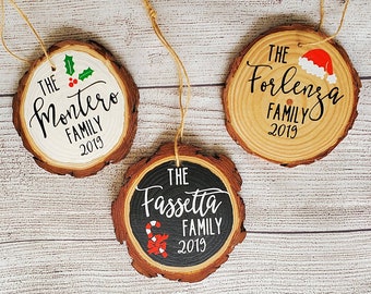 Personalized Wood Slice Christmas Tree Ornament. Family Christmas Ornament, Rustic Christmas Ornament