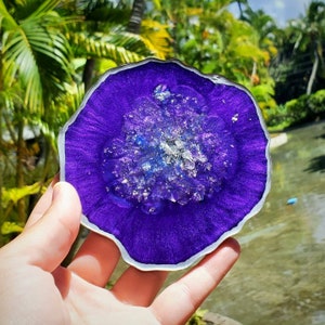 Geode Inspired Resin Coasters, Deep Purple with silver accents Geode Coaster, Custom Coaster, Set of 4
