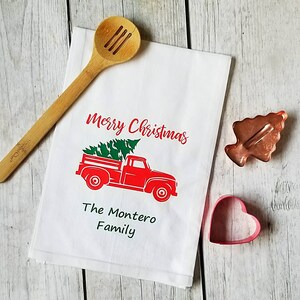 Personalized Red Truck Christmas Kitchen Flour Sack Towel