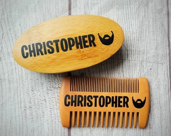 Beard Grooming Kit, Wood Beard Comb, Personalized Beard Brush, Fathers Day Gift, Monogram Beard Comb, Groomsmen Gift, Mens Grooming Kit