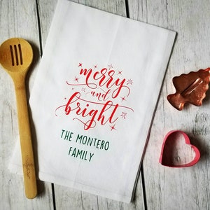 Personalized Merry and Bright Christmas Kitchen Flour Sack Towel