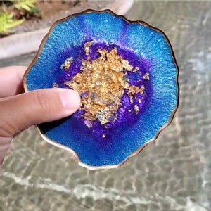Geode Inspired Resin Coasters, Shimmery Blue and Purple, , Gold Geode Coaster, Custom Coaster, Set of 4