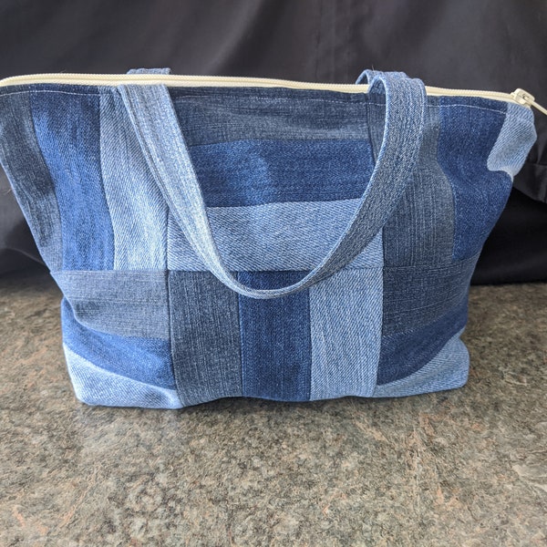 Patterned Denim Purse, Upcycled, Bag, Purse, Blue, Denim, Recycled, Eco friendly