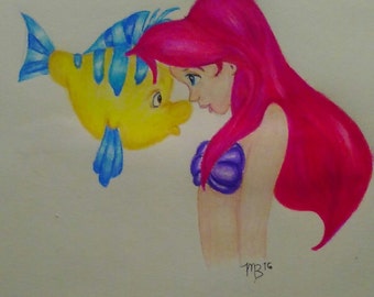 Ariel and Flounder. The Little Mermaid (Print)