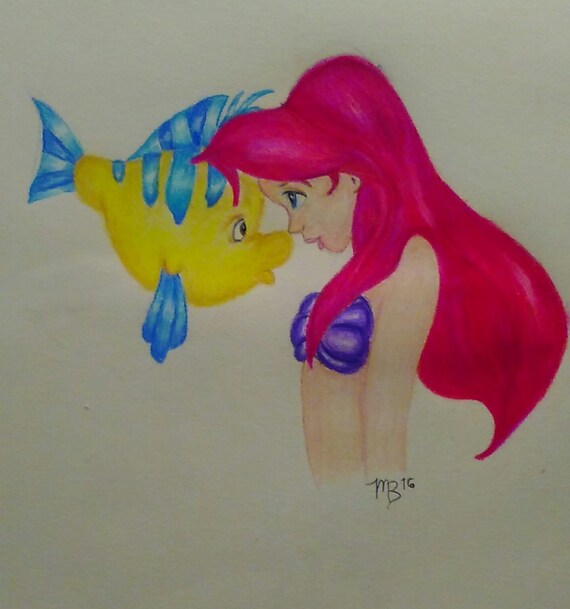Ariel and Flounder. The Little Mermaid (Print)