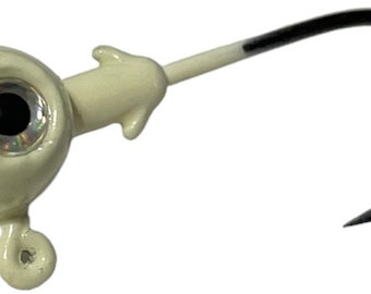 25 Pack- White (Glow in the Dark) 1/2 Ounce Football Jig Head With 3/0 Hook & 3D Eyes Air Brushed Colors