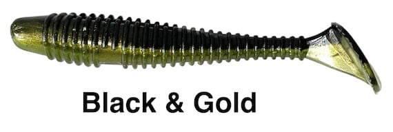 50 Pack 3 Black & Gold Ribbed Soft Swim Bait Paddle Tail Lure