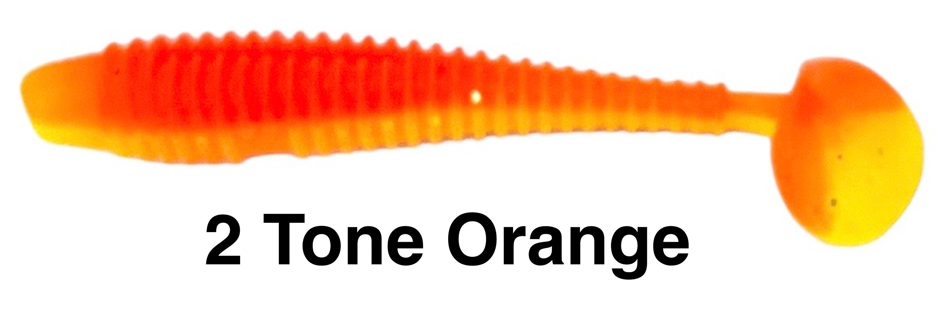 100 Pack 2 Two Tone Orange Ribbed Soft Swim Bait Paddle Tail Lure