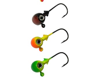 25 Pack- Mixed Colors (Variety Pack) 1/2 Ounce Football Jig Head With 3/0 Hook & 3D Eyes Air Brushed Colors