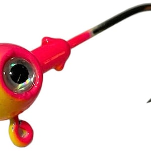 25 Pack- Yellow and Pink 1/2 Ounce Football Jig Head With 3/0 Hook & 3D Eyes Air Brushed Colors