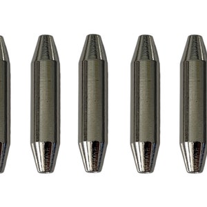 May include: Five silver-colored metal pins with pointed ends.