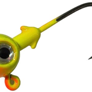 25 Pack- Orange and Yellow 1/2 Ounce Football Jig Head With 3/0 Hook & 3D Eyes Air Brushed Colors