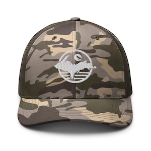 Camouflage Upper Peninsula Trucker Hat – Michigan Yooper Embroidered Cap, Great Lakes Adventure, Camo Hat for Outdoor UP Pride