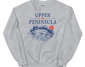 Vissersshirt Upper Peninsula - UP Michigan Lake Fish Design, Yooper Outdoors-kleding, gezellige Great Lakes-sweater cadeau