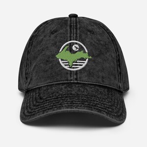 Casquette en sergé vintage Upper Peninsula - chapeau brodé carte du Michigan, équipement d'aventure Yooper, nature des Grands Lacs, chapeau-cadeau de randonnée et de camping