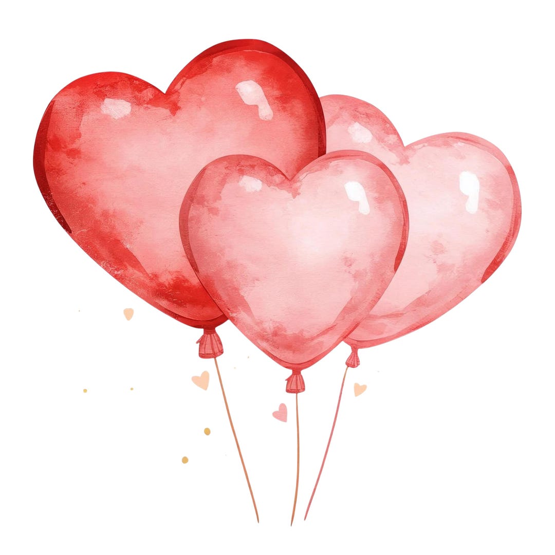 Watercolor Heart Balloons Clipart, Valentine's Day PNG (digital ...