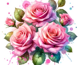 Rose Clipart PNG Design - Floral Roses Illustration (Digital Download)