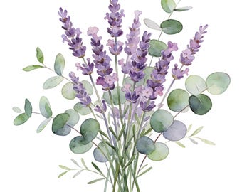 13 Lavender Watercolor PNG Clipart, Elegant Botanical Bouquet, Cottagecore Floral Bundle, Lavender Flower