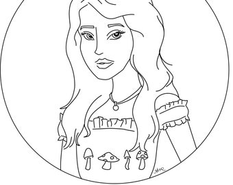 Cottagecore Girl Coloring Page