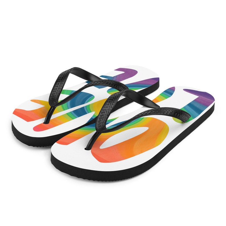 One Love Flip-flops Rainbow Beachwear Love and Peace | Etsy