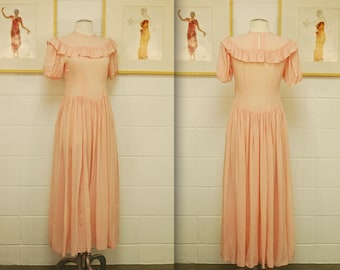 1940's Dusty Pink Rayon Sheer Evening Dress / World War II / Rare Collectible Retro