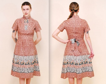 1960er/70er BraunEs Barney Empire Hippie Kleid / Boho / Bauernkleid / Seltenes Sammlerstück Retro bjr
