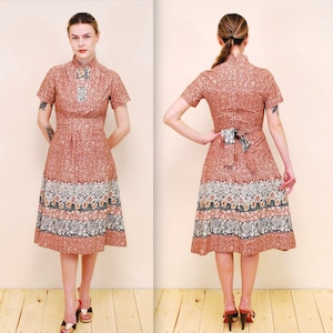 1960&#39;s/70&#39;s Brown Floral BARNEY Empire Waist Hippie Dress  / Boho / Peasant Dress / Rare Collectable Retro bjr