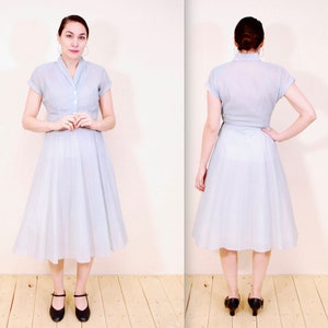 1950&#39;s/60&#39;s Pale Blue Sheer Crepe Fit and Flare Party Dress / Prom Dress / Cocktail Dress / Rare Collectible Retro