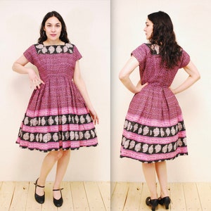 1950&#39;s/60&#39;s Pink Fit and Flare Summer Garden Party Dress / Rockabilly / Pin-up / Rare Collectable Retro / bjr