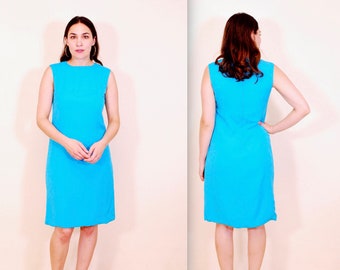 1960's Azure Blue Linen Mod Shift Dress / Cocktail Dress / Party Dress / Mad Men / Rare Collectible Retro / bjr