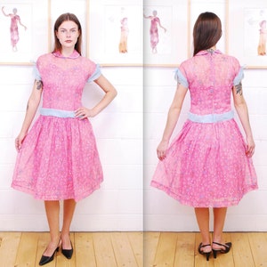 1950&#39;s/60&#39;s Pink TEEN COLONY FASHION Sheer Party Dress / Prom Dress / Rockabilly / Pin-up / Rare Collectable Retro / bjr
