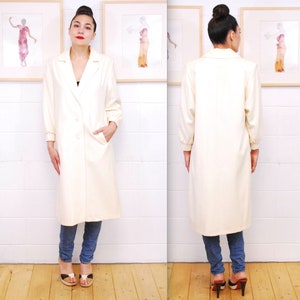 1970&#39;s Ivory PETITE FASHIONS Full Length Wool Swing Coat / Trench Coat / Rare Collectable Retro / bjr