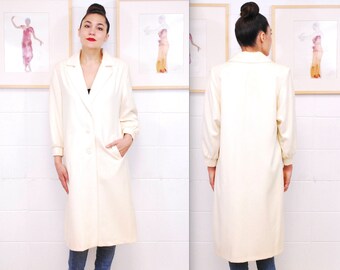 1970's Ivory PETITE FASHIONS Full Length Wool Swing Coat / Trench Coat / Rare Collectable Retro / bjr
